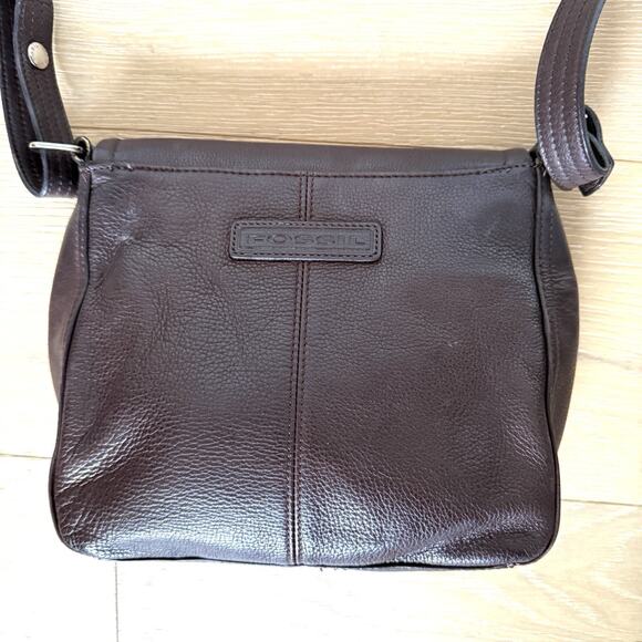 Vintage Fossil Brown Leather Messenger Crossbody Satchel Bag 9"x8"x4" - Picture 2 of 8